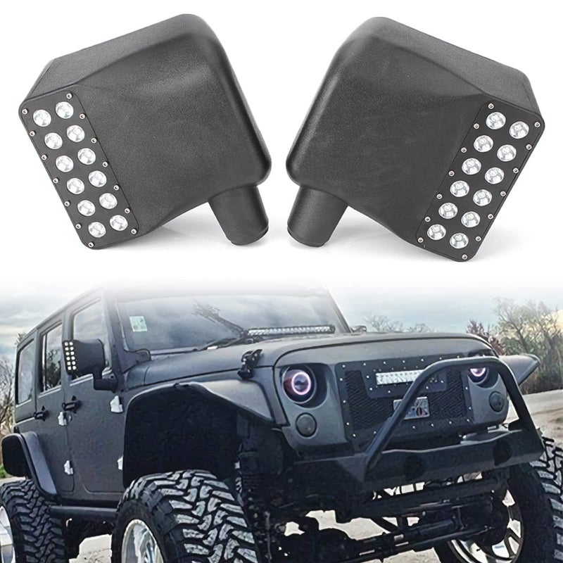 KMFCDAE Side View Mirror Housing with LED White DRL Amber Turn Signals Light Fit for Jeep Wrangler JK JKU 2007-2018 (1 Pair) - Image 1